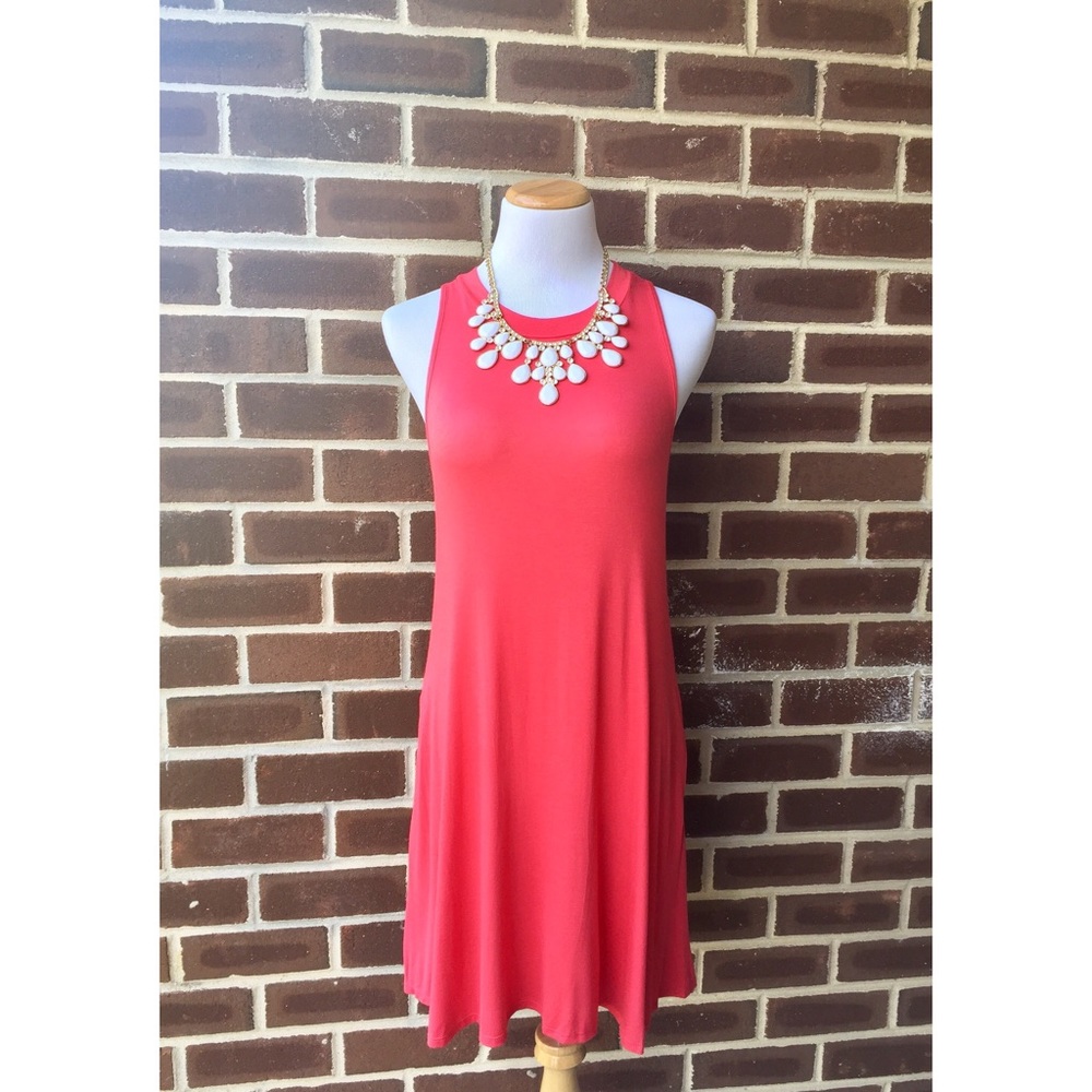 Coral Sleeveless Shift Dress