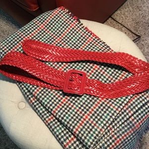 Woven red genuine leather belt
