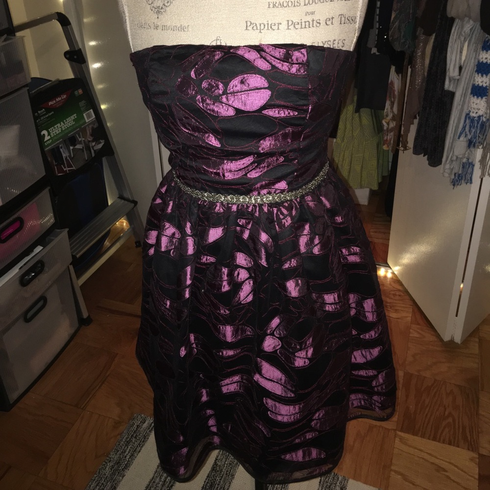 Strapless deep purple and black mini dress