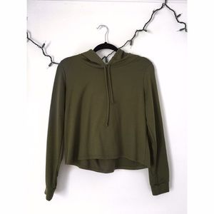Olive Green Cropped Hoodie