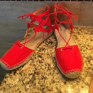 NWOT orange-red Merona gladiator espadrilles, 8.5