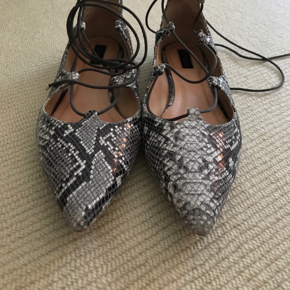 Faux Snake Skin laceup flats