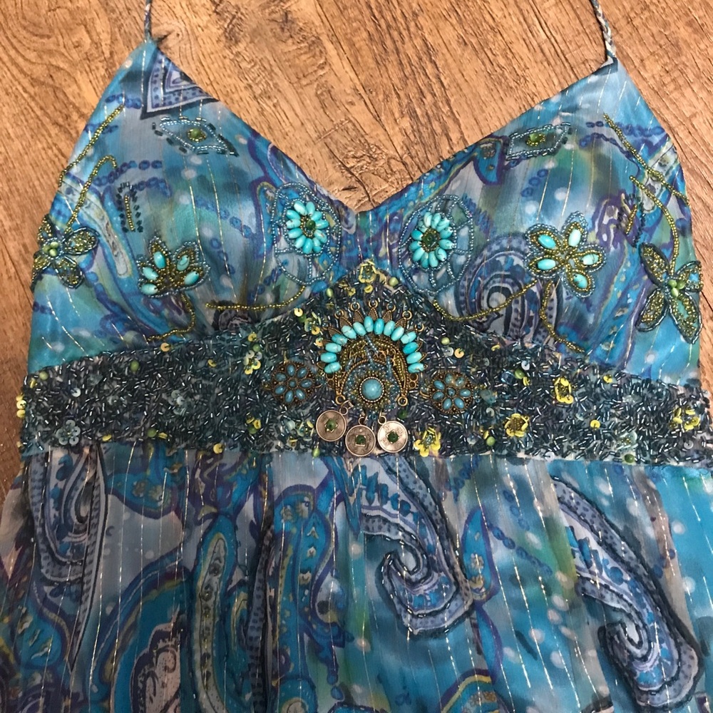 [Cache] Blue Beaded Embellished Evening Dress 8 - Picture 2 of 7