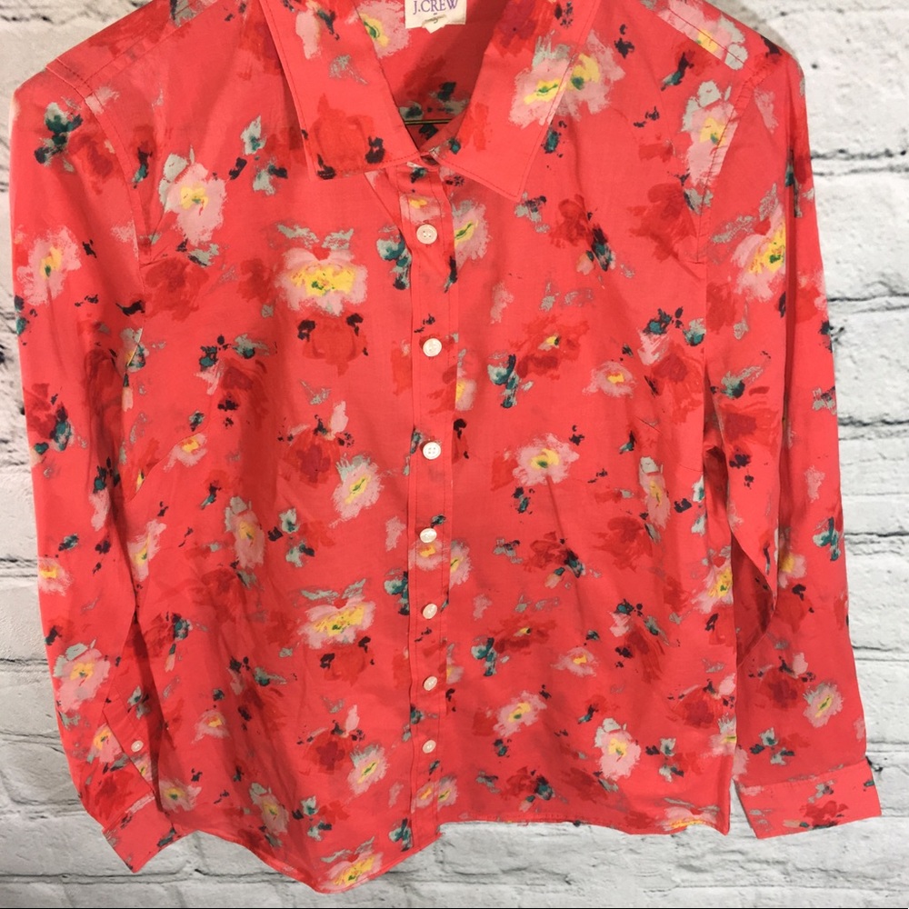 J Crew Orange Floral Button Up Shirt Small