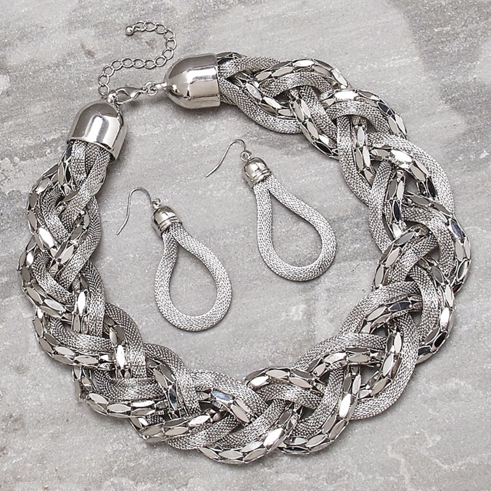 New Braided Mesh Chain Necklace and Earrings