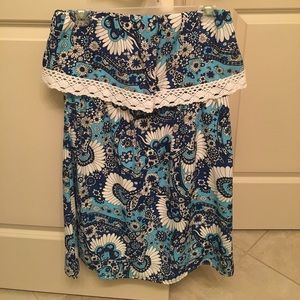 Blue floral strapless dress