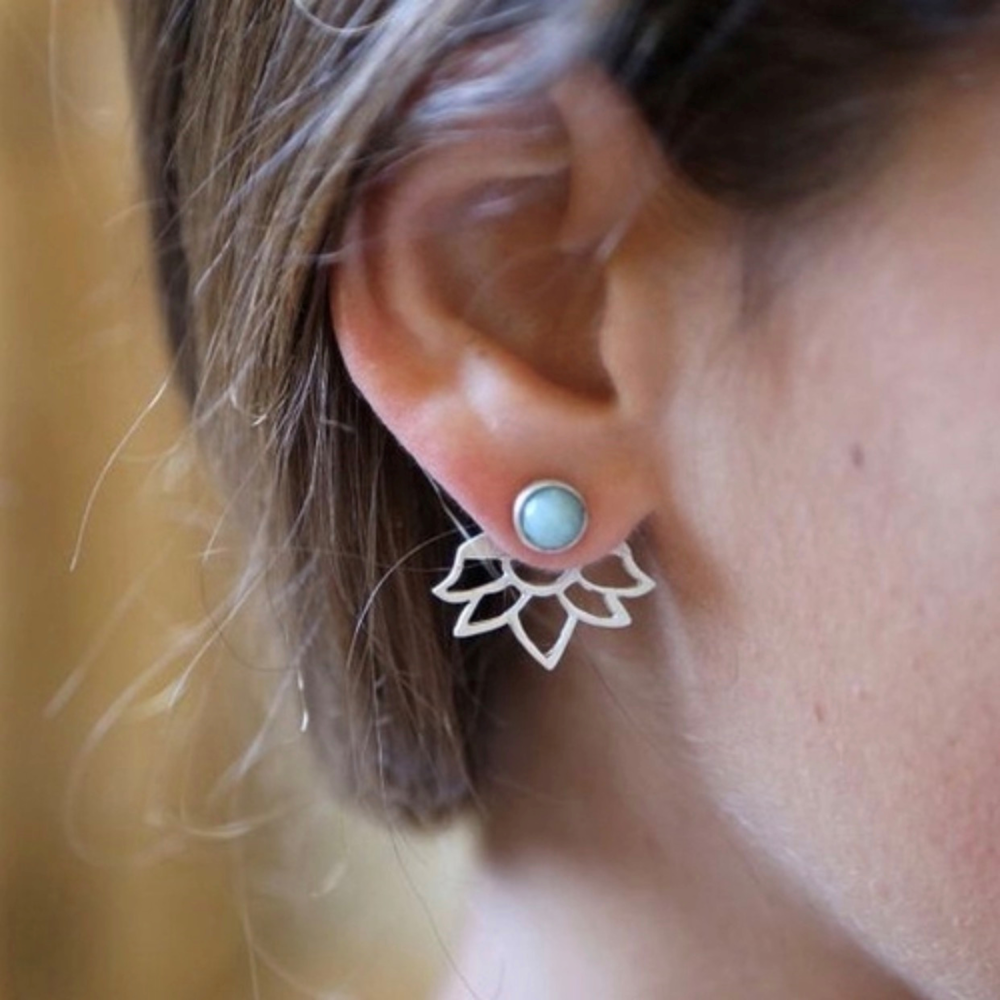 RESTOCK Turquoise Lotus Flower Ear Jacket Earrings