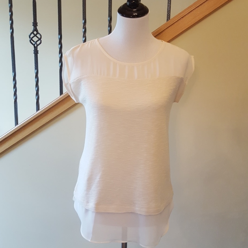 ANN TAYLOR Cream Top Sheer Shoulder SM NWOT