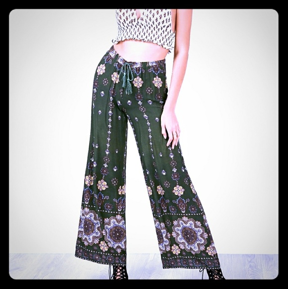 Boho Palazzo Drawstring Pants - Picture 1 of 5