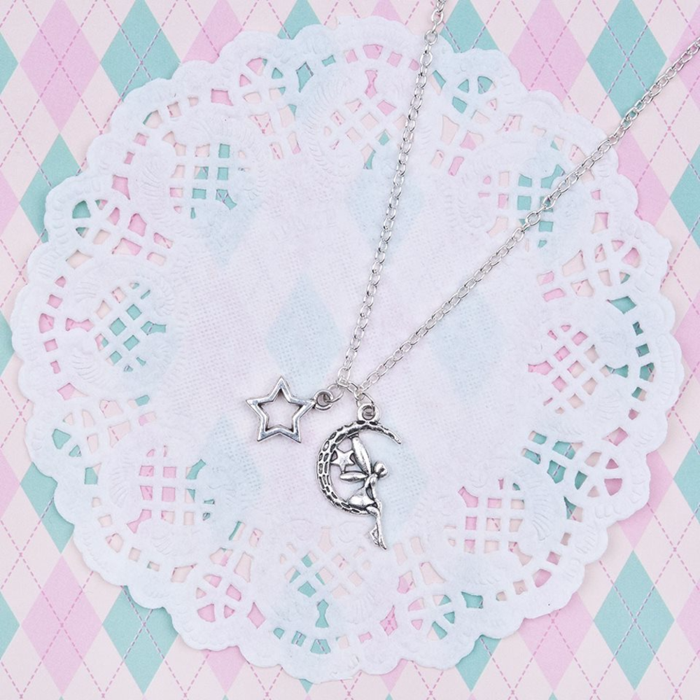 Pewter Fairy Charm and Star Necklace