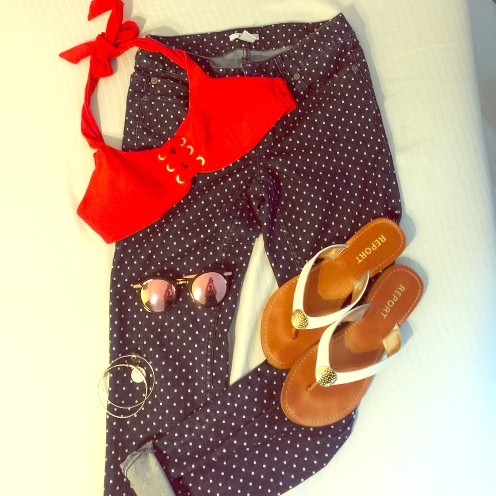 Bar III Blue and White Polka Dot Pants Size 1