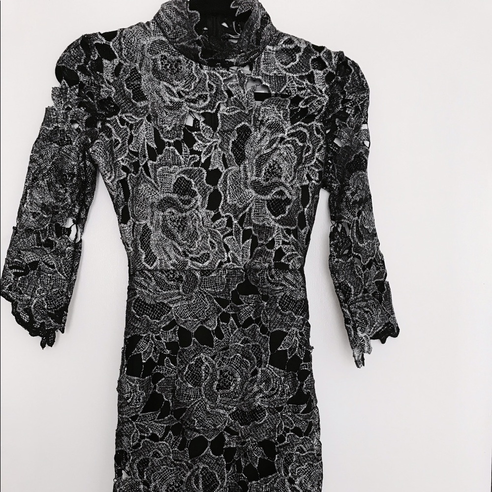 Club L High-Neck Crochet Lace Pencil Dress