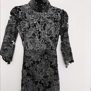 Club L High-Neck Crochet Lace Pencil Dress