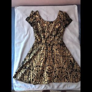Black and Gold Foil Semi Formal Dress