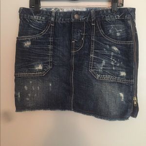 Distressed Guess jean skirt with zipper sides