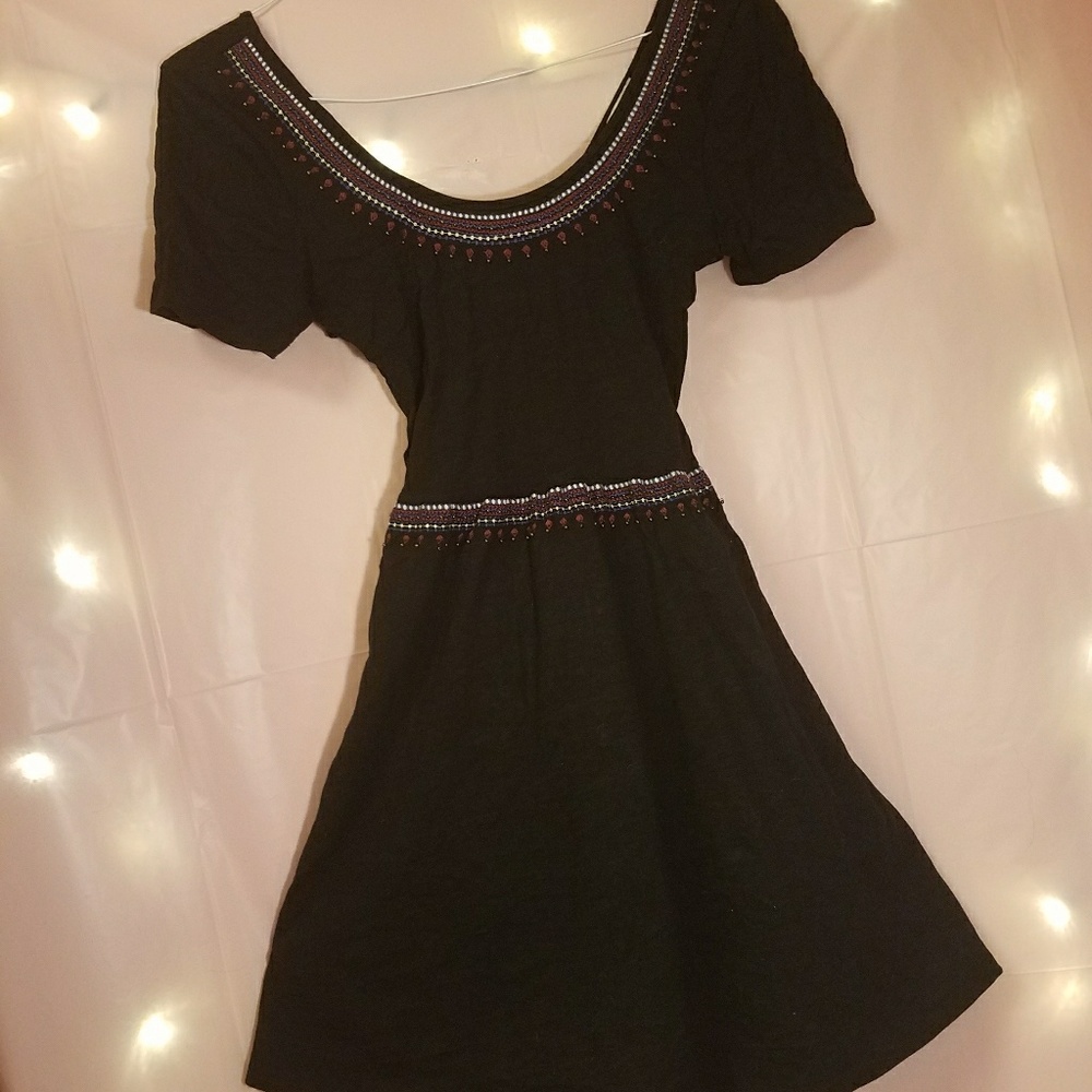 *SALE*  Black Beaded Criss -Cross Back Dress