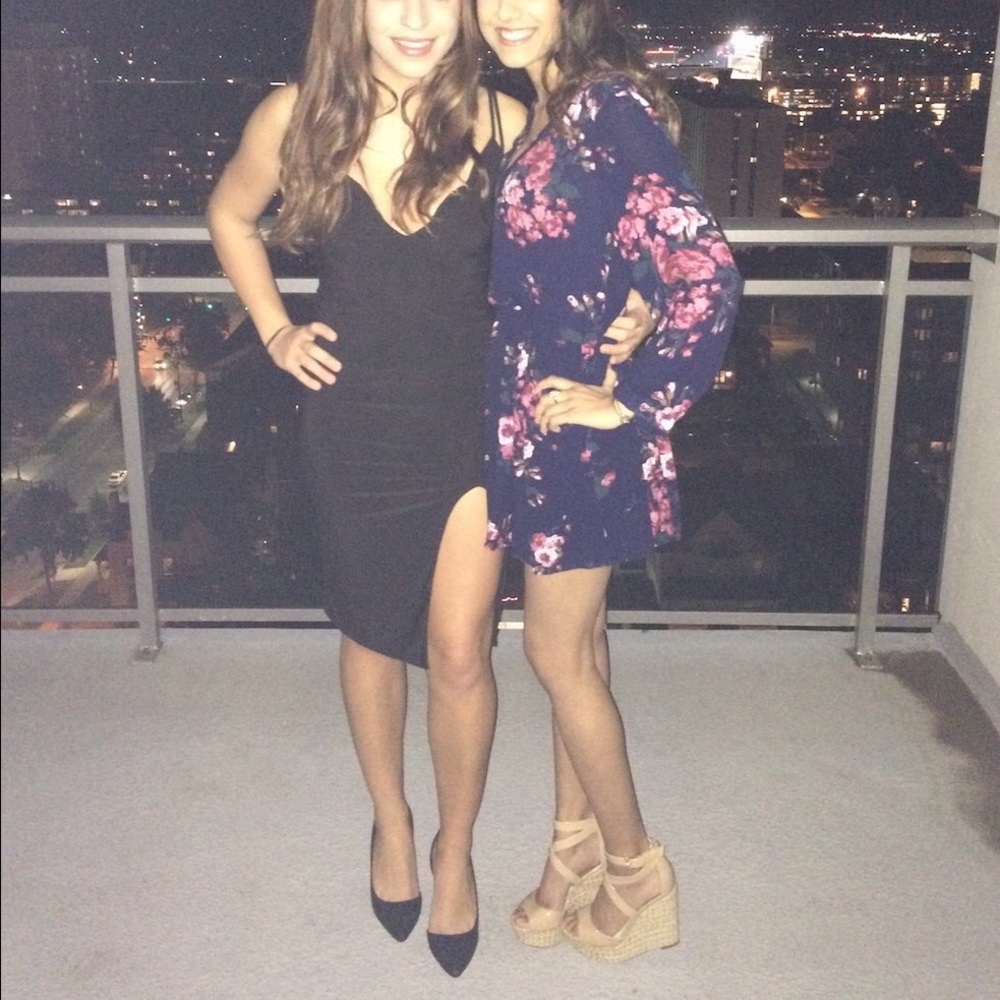 Lux LA Black Bodycon Dress with a Deep V and Slit