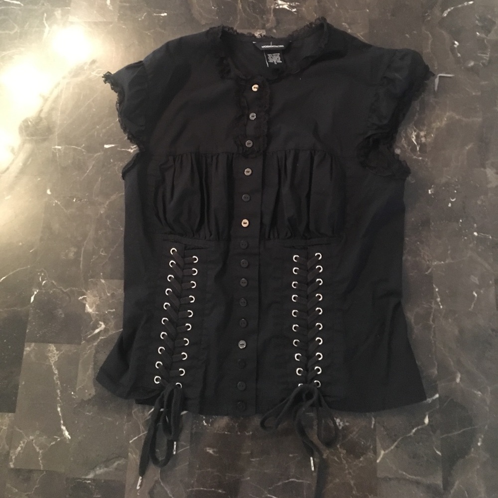 Victorias Secret button down, lace up top
