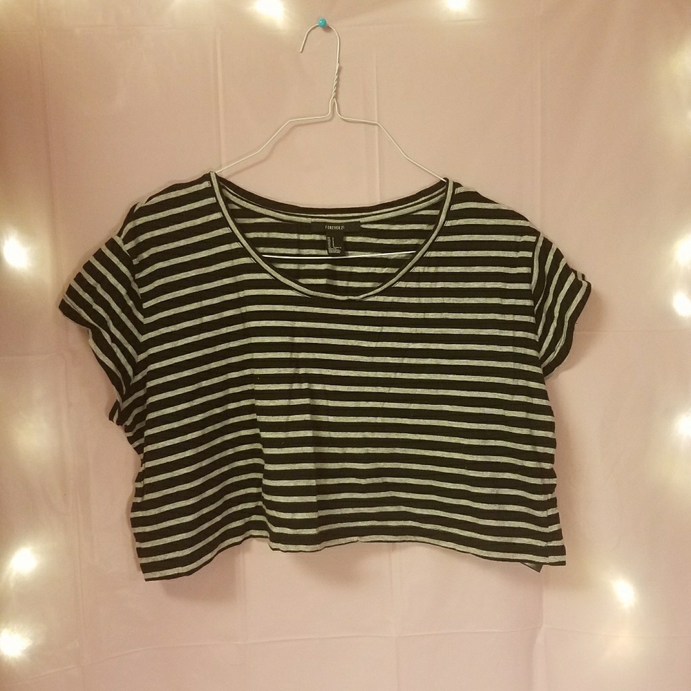 *SALE* Black and Gray Striped Cropped Top