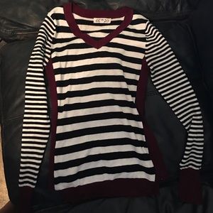 Burgundy and cream striped sweater