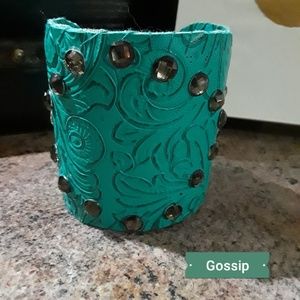 Turquoise Embossed Leather Cuff