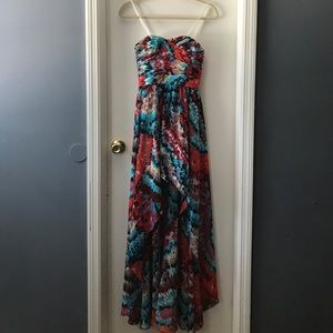 hi low printed chiffon flowy formal dress