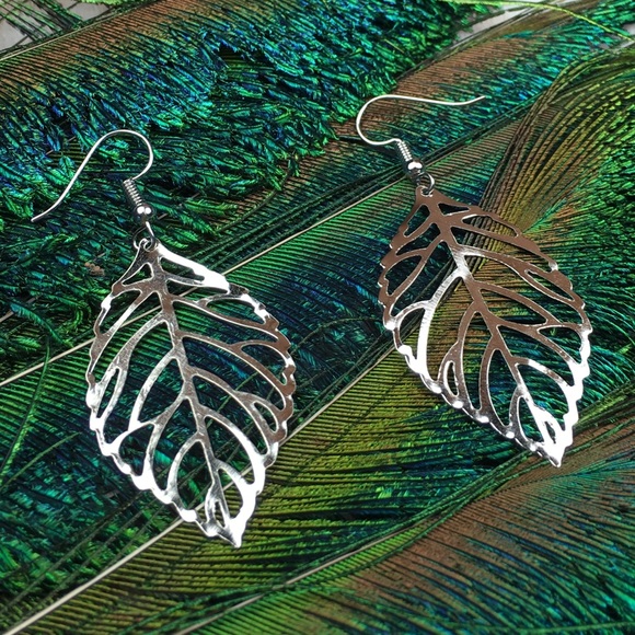 Silver Leaf Earrings - Picture 3 of 8