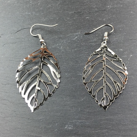 Silver Leaf Earrings - Picture 5 of 8