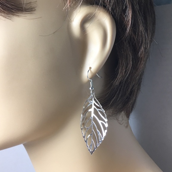 Silver Leaf Earrings - Picture 4 of 8