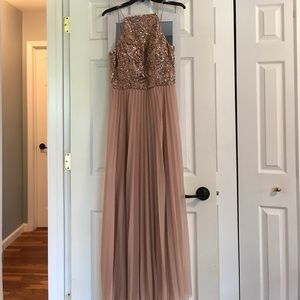 Formal blush maxi with rose gold embellishment
