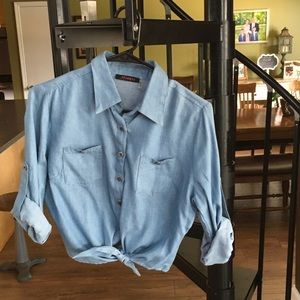 Chambray, tie-bottom top