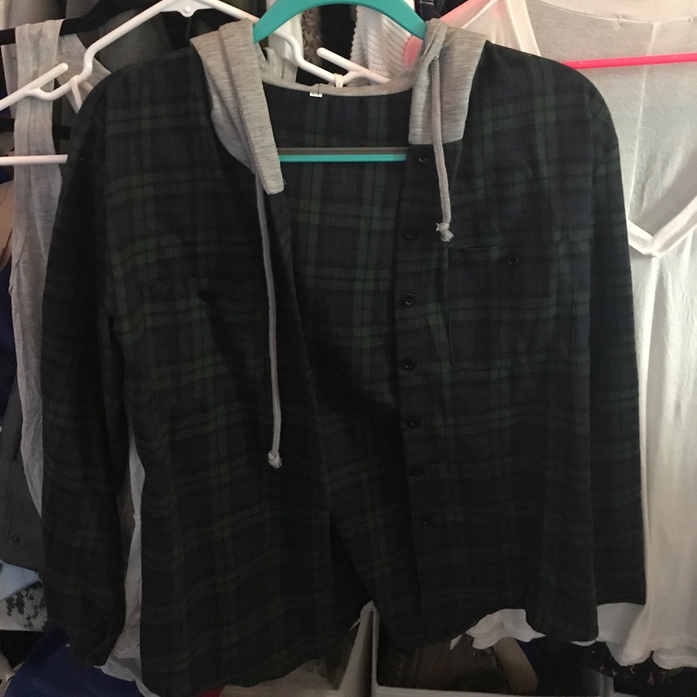 Flannel with built in hood NEVER WORN