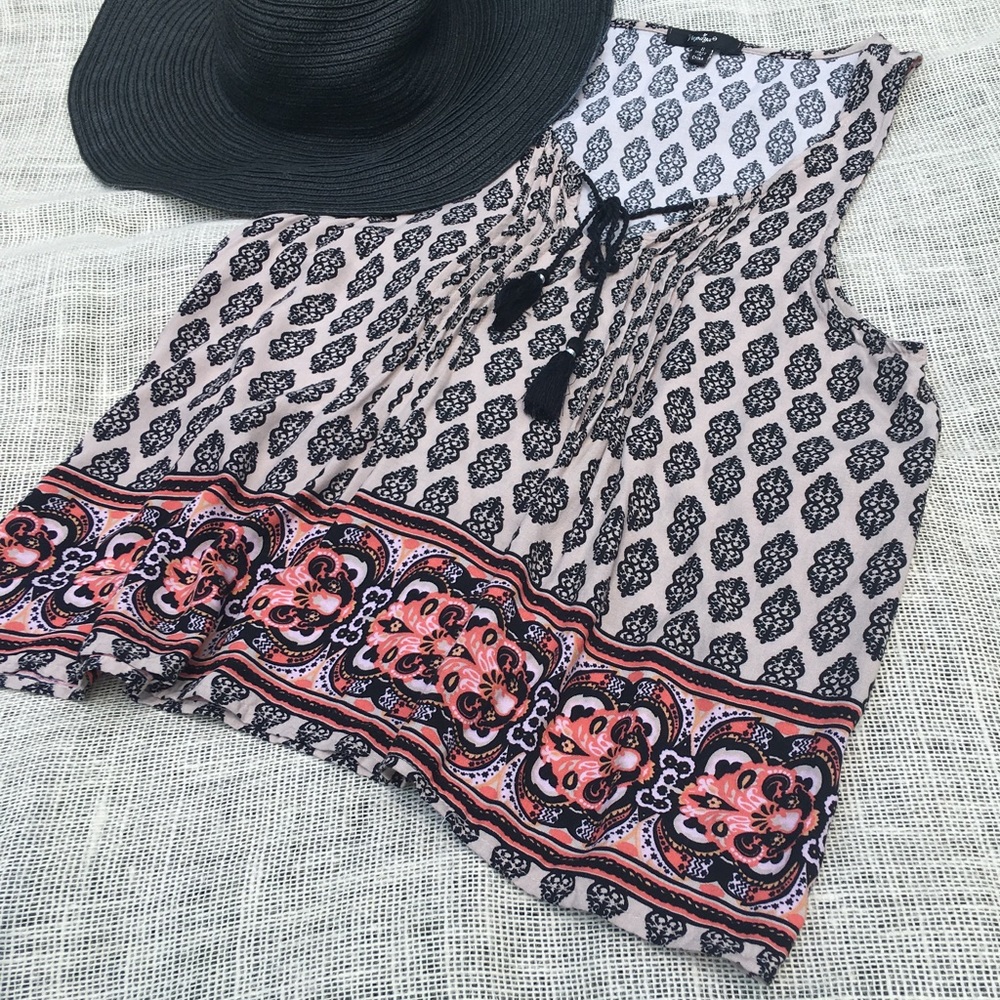 Papaya black coral tank Tassel Boho Festival Sz S