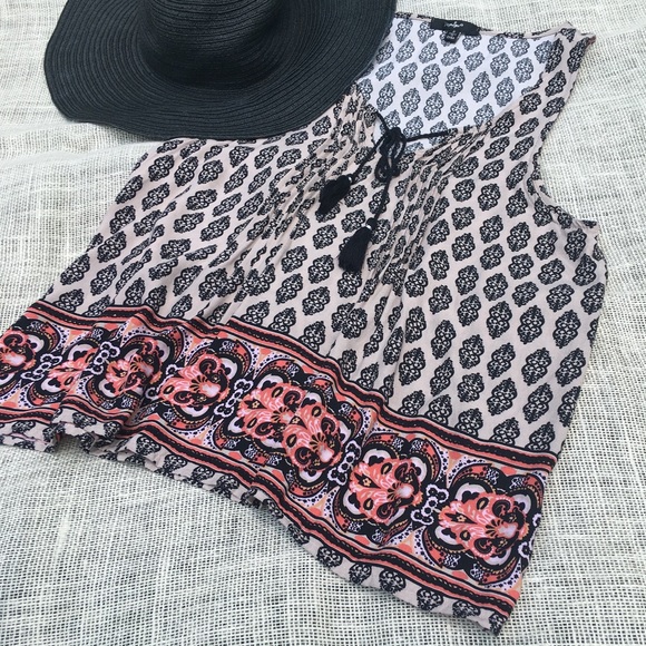 Papaya black coral tank Tassel Boho Festival Sz S - Picture 1 of 3
