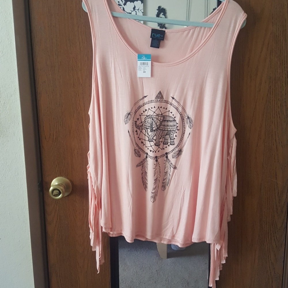 Peach Tank Top with Fringe trim