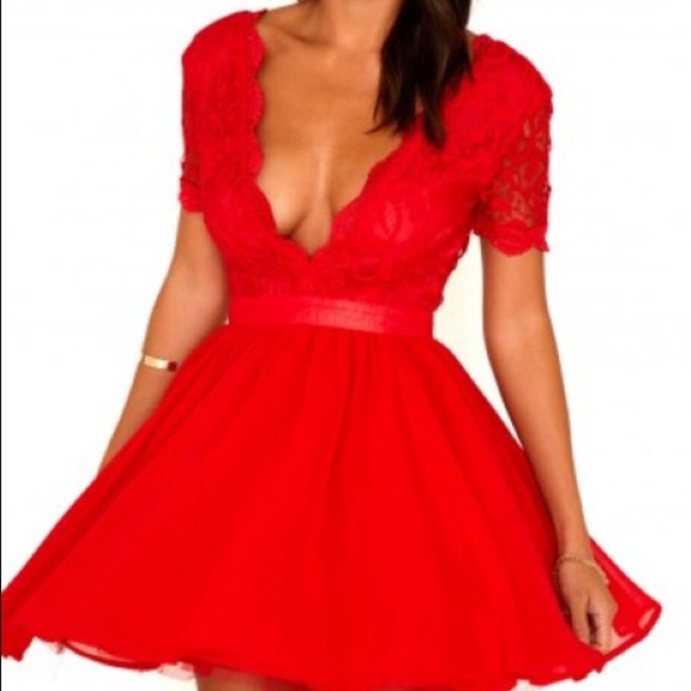 Missguided Lace Plunge Neck Mini Dress