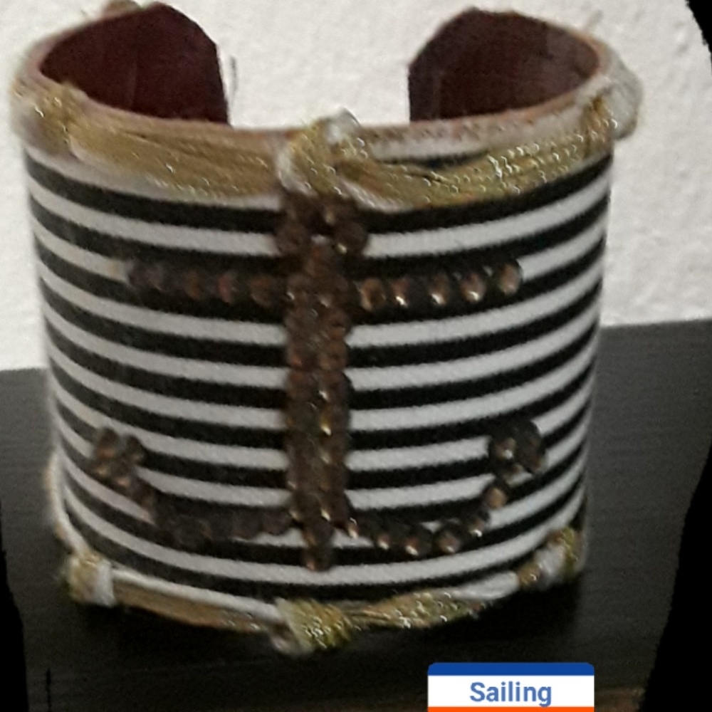 Nautical Leather Striped Cuff