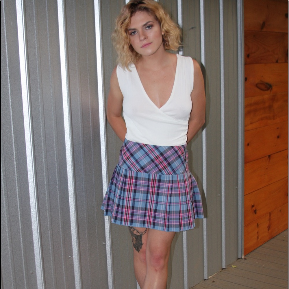 DuckHead plaid mini skirt with pleats.