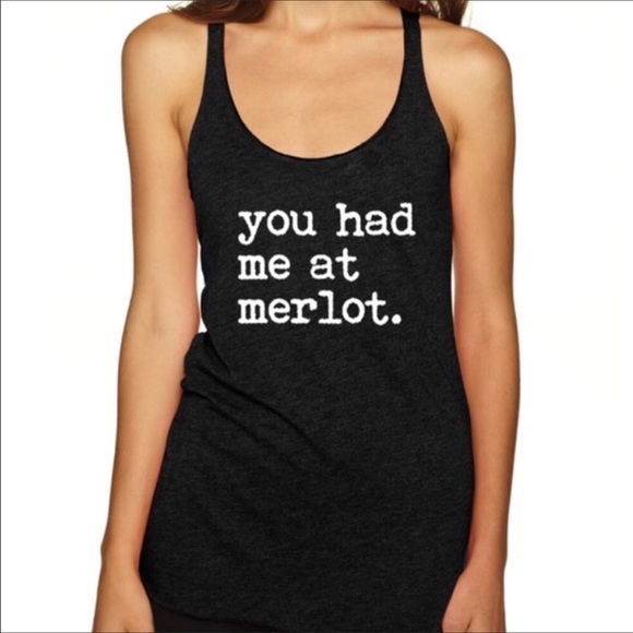 "You Had Me At Merlot"  Black Tank w/ White NWT - Picture 1 of 8