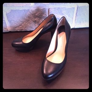 Black leather high heels