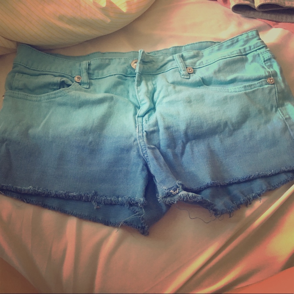 Ombre blue frayed shorts
