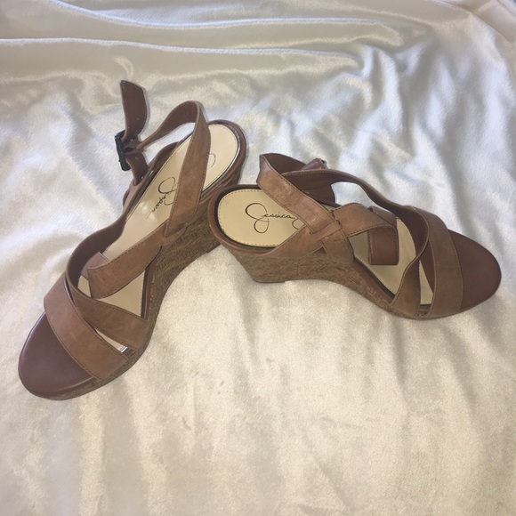 Jessica Simpson Shoes - 🎀Jessica Simpson Leather Wedge Shoes Sz 10 Tan