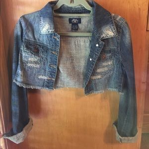 Distressed half blue jean jacket