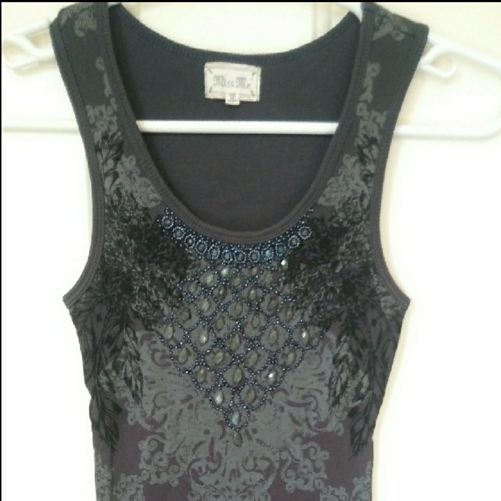 Miss Me Gray Beaded Tank Top