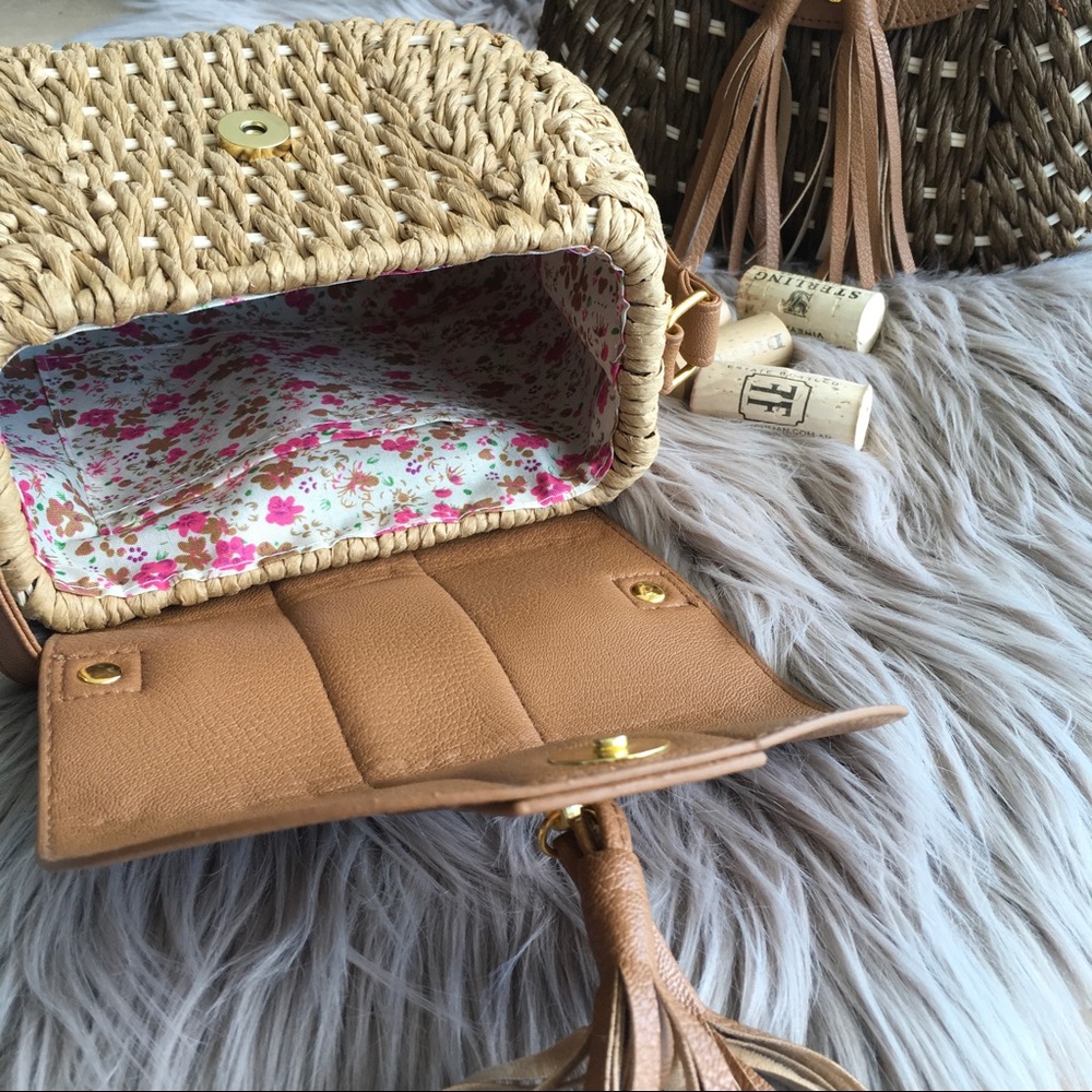 ❣️1 LEFT IN BROWN ❣️STRAW CROSS-BODY BAG - Picture 8 of 8
