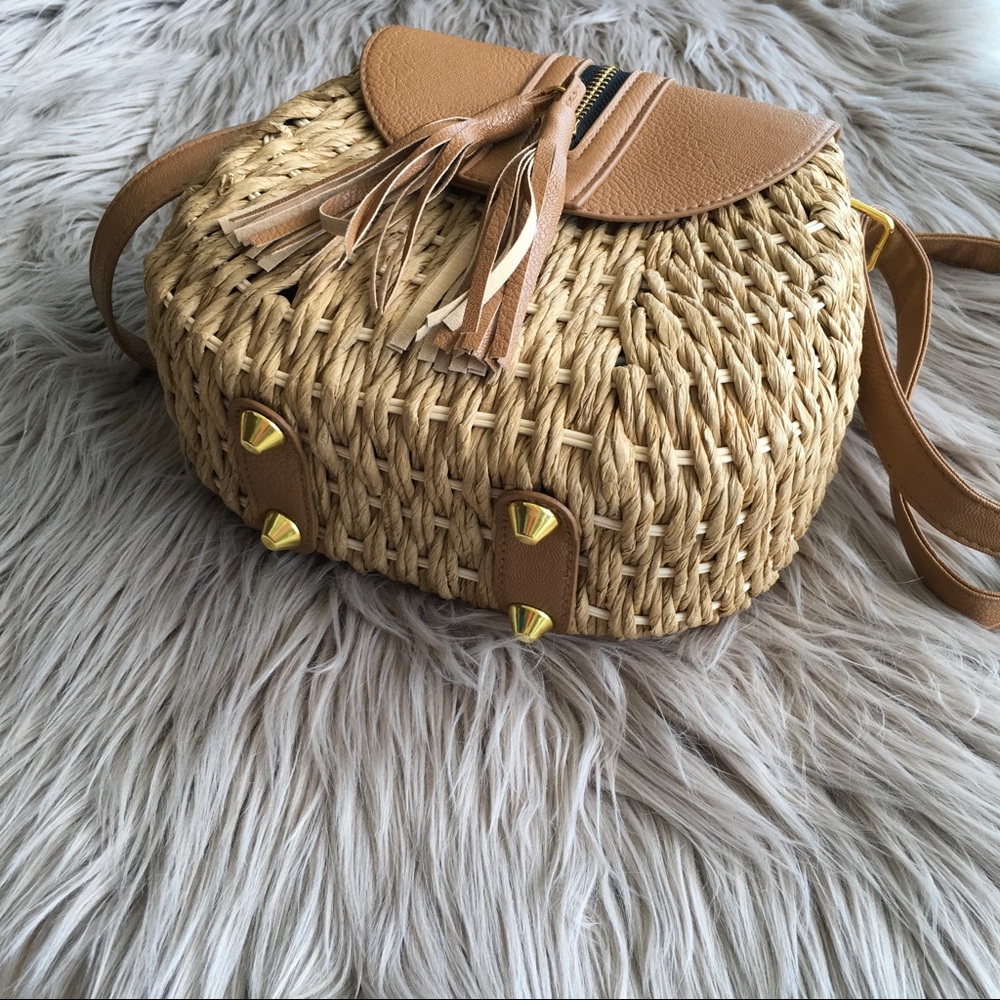 ❣️1 LEFT IN BROWN ❣️STRAW CROSS-BODY BAG - Picture 7 of 8