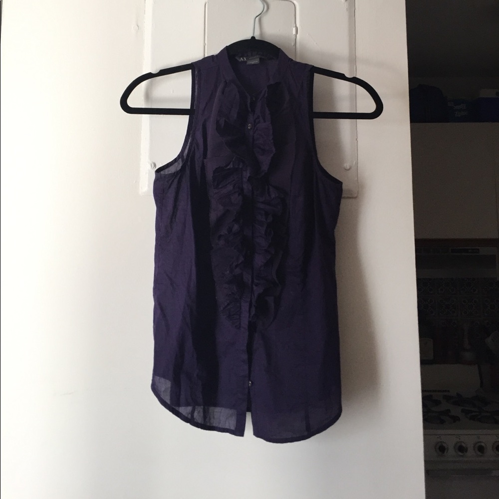 Armani Exchange Purple Ruffle Button Down