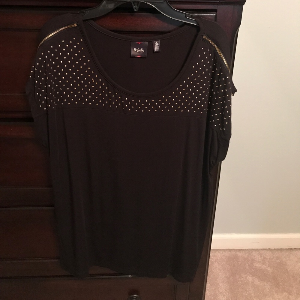 Black Top with gold bead and zipper detail