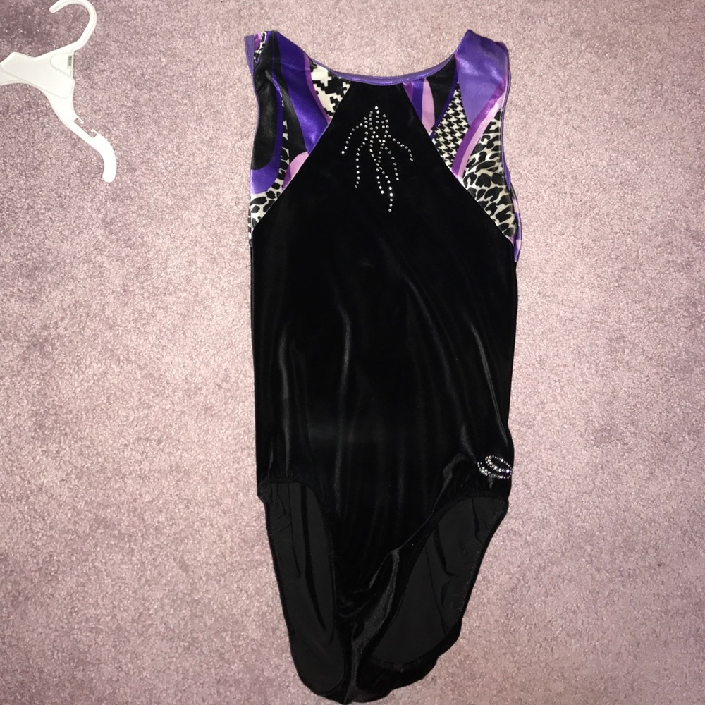 Purple and black velvet leotard