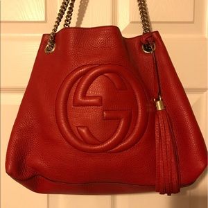 Gucci Red Soho Gold Chain Strap Bag